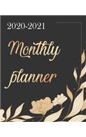 Monthly Planner 2020-2021: Golden Bloom and Black, 24 Months Academic Schedule With Insporational Quotes And Holiday.