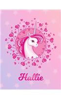 Hallie: Unicorn Large Blank Primary Handwriting Learn to Write Practice Paper for Girls - Pink Purple Magical Horse Personalized Letter H Initial Custom Fir