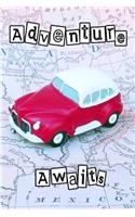 Adventure Awaits: Road Trip Traveler Notebook Lined Journal Red Car with Map