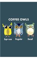 Coffee owls: Notebook for Owl Lovers-College Ruled Lined Blank 6x9 inch 110 page-Daily Journal for Girls Diary for Women Perfect gift for Holiday-Bird Lovers Not