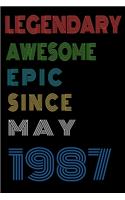 Legendary Awesome Epic Since May 1987 Notebook Birthday Gift For Women/Men/Boss/Coworkers/Colleagues/Students/Friends.