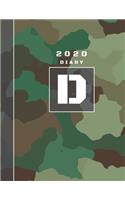 Personalised 2020 Diary Week To View Planner: A4 Letter D Green And Brown Camo Camouflage Organiser And Planner For The Year Ahead, School, Business, Office, Work, University