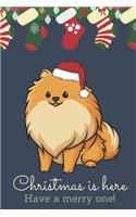 Christmas Is Here Have A Merry One: Festive Kawaii Chibi Shiba Inu Puppy Dog Dressed Up Like Santa with a Red White Hat. Holiday Stockings and Ornaments Notebook Cover. Great Journal G