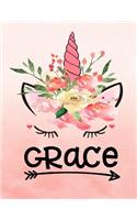 Grace: Unicorn Notebook For Girls Named Grace Personalized Notebooks Softcover 8.5x11 Wide Rule Blank Lined 100 Pages