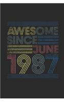 Awesome Since June 1987: Blank Lined Notebook - Journal for June Birthday Gift Idea