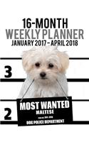 2017-2018 Weekly Planner - Most Wanted Maltese: Daily Diary Monthly Yearly Calendar