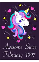 Awesome Since February 1997: 23 Year Old 23th Birthday gift Unicorn Born In February 1997, Journal Gift Book For Girls, Christmas Gift Book, Birthday Gift For Girls, Women's Day