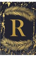 R: Trendy Gold Initial Monogram Letter R - Feathers & Marble Texture Personalized Blank Lined Journal & Dairy to Notes and Write in for Notepad, Planni