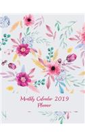 Monthly Calendar 2019 Planner: Pretty Pink Floral, Monthly Calendar Book 2019, Weekly/Monthly/Yearly Calendar Journal, Large 8.5" x 11" 365 Daily journal Planner, 12 Months Calend