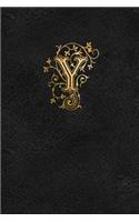 Old English Monogram Journal - Letter Y: Elegant Golden Flourish Capital Letter on Black Leather Look Background