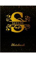 Saylor Notebook: Letter S Personalized First Name Personal Writing Notepad Journal Black Gold Glittery Pattern Effect Cover College Ruled Lined Paper for Journalists