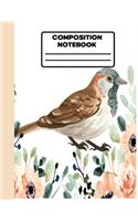 Notebook: Watercolor Flower Notebook College Ruled Jounal Set For Kids Child, Boys And Girls.One Subject School Exercise Book-Pink Birds Watercolor (School No