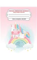 Primary Composition Notebook Story Paper Journal: Full Page Handwriting Practice With Dashed Midline - Rainbow Design (Pink Unicorn Series)
