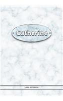Catherine - Lined Notebook: College Ruled Blank Pages Plus Extra Date Neutral Calendar (12 Months) and Notepad Sketch Designs. Cover Print White Marble Background with Silver-I