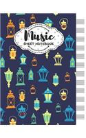 Music Sheet Notebook: Blank Staff Manuscript Paper with Street Lamps Themed Cover Design