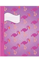 Flamingo Composition Notebook: Wide Ruled lined Book to write in for school, take notes, for kids, teens, students, biology teachers, homeschool, pink and purple Cartoon Bird Cove