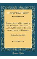 Budget Speech Delivered by Hon. George E. Foster, D. C. L., M. P., Minister of Finance in the House of Commons: Friday, 3rd May, 1895 (Classic Reprint)