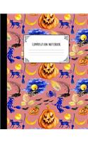 Composition Notebook: Blank Lined College Ruled Notebook Journal - Halloween Themed - Peach Watercolor Pumpkins