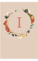 I: Peach Monogram Sketchbook - 110 Sketchbook Pages (6 x 9) - Floral Watercolor Monogram Sketch Notebook - Personalized Initial Letter Journal - Monogr