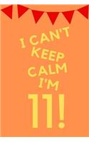I Can't Keep Calm I'm 11!: Orange Yellow Balloons - Eleven 11 Yr Old Girl Journal Ideas Notebook - Gift Idea for 11th Happy Birthday Present Note Book Preteen Tween Basket Chr