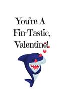You're A Fin-Tastic Valentine, Graph Paper Composition Journal Notebook, White Cover with a Cute Baby Shark, Little Hearts & a Funny Shark Pun Saying