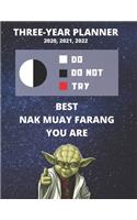 3 Year Monthly Planner For 2020, 2021, 2022 - Best Gift For Muay Thai Student - Funny Yoda Quote Appointment Book - Three Years Weekly Agenda Logbook For Farang