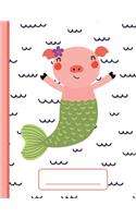 Piggy Mermaid - Wide-Ruled Composition Book