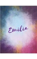 Emilia: Emilia personalized journal blank book. Large 8.5 x 11 Attractive watercolor texture purple pink orange & blue tones. arty stylish pretty journal fo