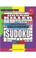 Logic puzzles book. Jigsaw Killer and Challenging Calcudoku sudoku.