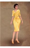 Vintage Fashion: Writing Notebook, Diary, 1950 elegant yellow dress fashion illustration, fashionista journal with lined pages