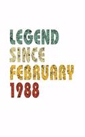 Legend Since February 1988: Retro Birthday Gift Notebook With Lined Wide Ruled Paper. Funny Quote Sayings 5 x 8 Notepad Journal For Taking Notes For People Born In February 198