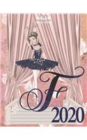 2020 Weekly Planner - Ballerina Princess Monogram Initial Letter "F": brunette ballet tutu toe shoes 12-Month Large Print Letter-Sized A4 Schedule Organizer by 52 Week Cornell Notes Monthly Calendar Designed in USA