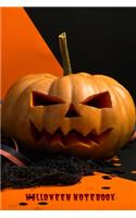 Halloween Notebook: Orange Cover Black Lined Paper Halloween Composition Book With Creep Scary Pumpkin Journal And Diary 100 Pages