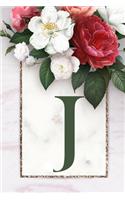 Monogram Letter J Journal: 200 Pages, Monogram Letter J with Pretty Green Color Blank Lined Diary (Floral Notebook)