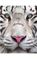 Happy 55th Birthday: Better Than a Birthday Card! Beautiful White Tiger Designed Birthday Book with 105 Lined Pages That Can Be Used as a Journal or Notebook