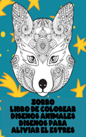 Libro de colorear - Diseños para aliviar el estrés - Diseños animales - Zorro