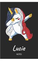 Lucie - Notes: Noms Personnalisé Carnet de notes / Journal pour les filles et les femmes. Licorne qui dab aux cheveux aux couleurs du drapeau français. Accessoires