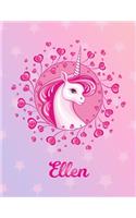 Ellen: Ellen Magical Unicorn Horse Large Blank Pre-K Primary Draw & Write Storybook Paper - Personalized Letter E Initial Custom First Name Cover - Story B