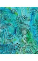 Journal Notebook Seahorse Drawing 2: 172 Page Blank Journal 8 x 10 Size, Unlined For Journaling, Writing, Planning or Doodling.(2 More Artsy Plain Journals)
