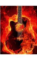 Guitar On Fire Notebook - College Ruled: 8.5 x 11 - 101 Sheets / 202 Pages