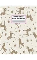 Blank Sheet Music Notebook: Cute Unicorn Matte Cover Design with 110 Pages White Paper Interior for Musician Students and Professionals Playing Piano, Ukelele, Mandolin and oth