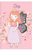 Zoey: Fairy Princess - Personalized Blank Lined Journal Notebook Gift For Girls, Women