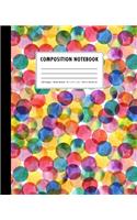 Composition Notebook: Colorful Watercolor Polka Dot Cover Wide Ruled