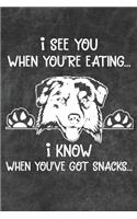 I See You When You're Eating I Know When You've Got Snacks Notebook Journal: 110 Blank Lined Papers - 6x9 Personalized Customized Notebook Journal Gift For Australian Shepherd Puppy Dog Owners and Lovers