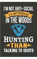 I'm Not Anti-Social I'd Just Rather Be In The Woods Hunting Than Talking To Idiots: Track and evaluate your hunting seasons For Species: Deer Turkeys Elk Rabbits Duck Fox And More Hunting Gifts. 110 Story Paper Pages. 6 in x 9 in Co