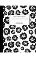 Graph Paper Notebook: Blank Math Composition Book Quad Ruled 4 X 4 (.25) with Half College Ruled Pages Black White Flowers