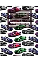 Composition Book 100 Sheets/200 Pages/7.44 X 9.69 In. College Ruled/ Colorful Cars: Writing Notebook Lined Page Book Soft Cover Plain Journal Metallic Convertible Sport Cars