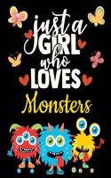 Monster Dot Grid Black Paper Journal: Just a Girl Who Loves Monsters - Cute & Funny Red Green Yellow Black Notebook to Write in - With Dotted Black Pages + Inspirational Quote - Use with