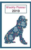 2019 Weekly Planner: Cute Poodle Dog Blue Flower Pattern