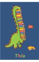 Thilo: Personalisiertes Dinosaurier Tage-/Notizbuch mit dem Namen Thilo und ganzen 120 Seiten im 6x9 Zoll Format (ca.DIN A5) mit Punkteraster. Optimal als 